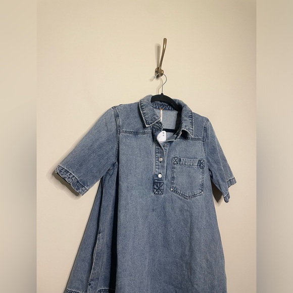 Free People Remino Denim Mini Dress in Ocean Blue - Picture 6 of 9